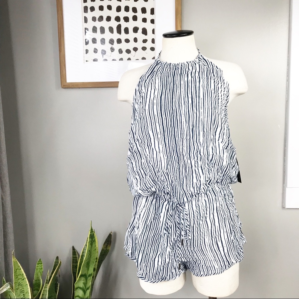 NWT Lulu’s fortuitous striped halter romper sz L